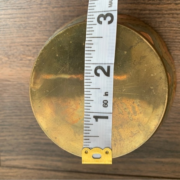 Vintage Etched Brass Enamel Chevron Dish with Lid - Picture 10 of 11